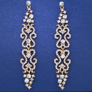 4" Super Long Showgirl Pageant Earrings, Vintage Style Prom Jewelry